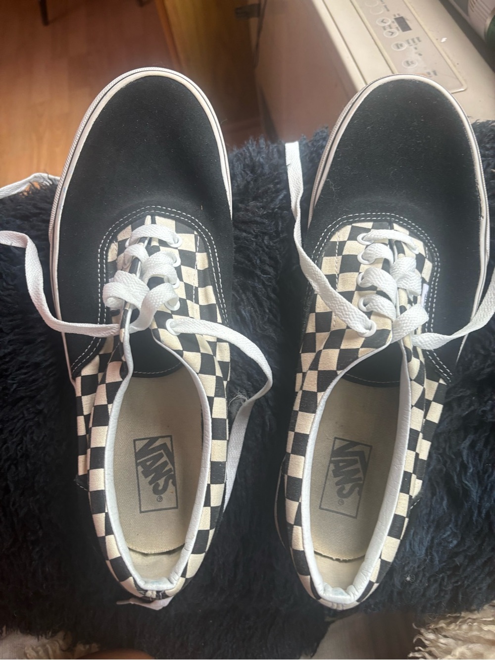 Vans Checkerboard Black Canvas Low-Top Sneakers five men’s 12